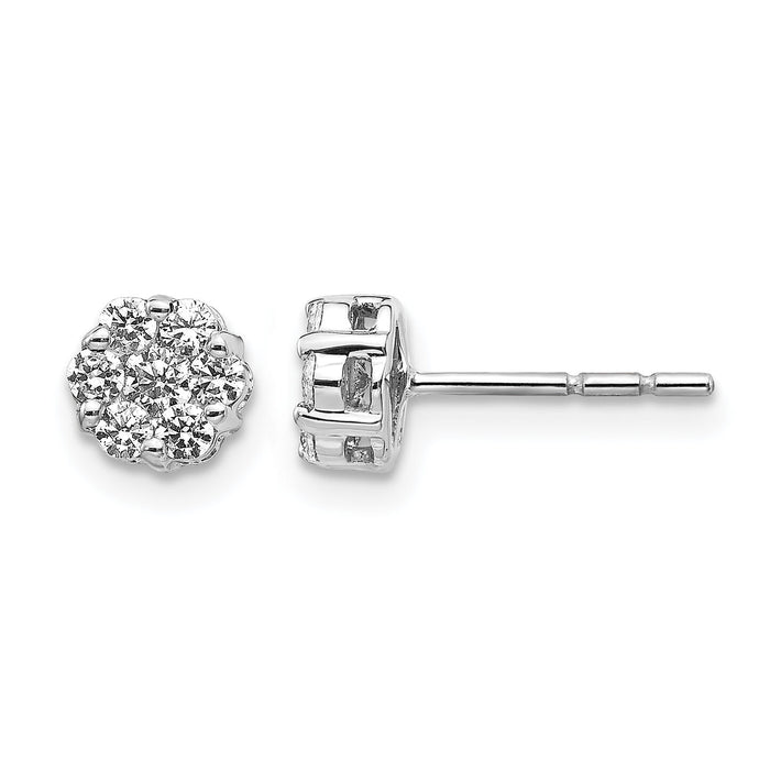 14k White Gold Diamond Cluster Push Back  Earrings-EM5456-050-WA