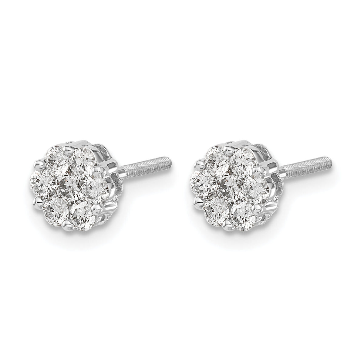 14k White Gold Diamond Cluster Screwback Earrings-EM5456-062-WA