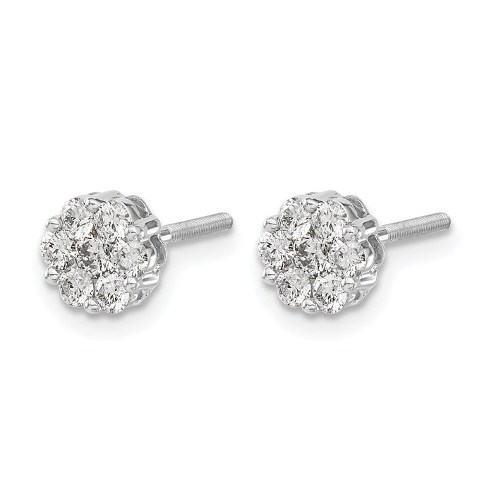 14k White Gold Diamond Cluster Screwback Earrings-EM5456-062-WA