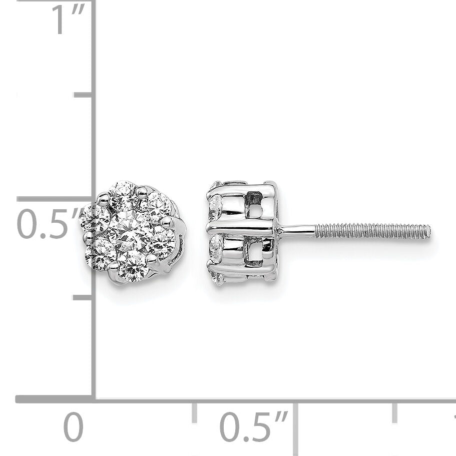 14k White Gold Diamond Cluster Screwback Earrings-EM5456-062-WA