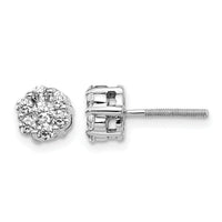 14k White Gold Diamond Cluster Screwback Earrings-EM5456-062-WA