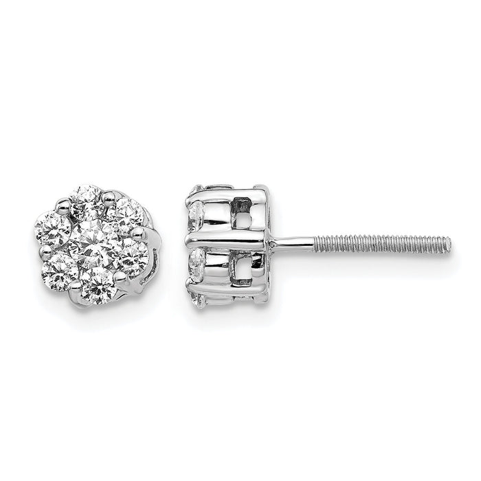 14k White Gold Diamond Cluster Screwback Earrings-EM5456-062-WA