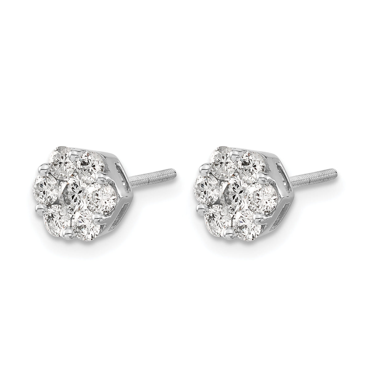 14k White Gold Diamond Cluster Screwback Earrings-EM5458-110-WA