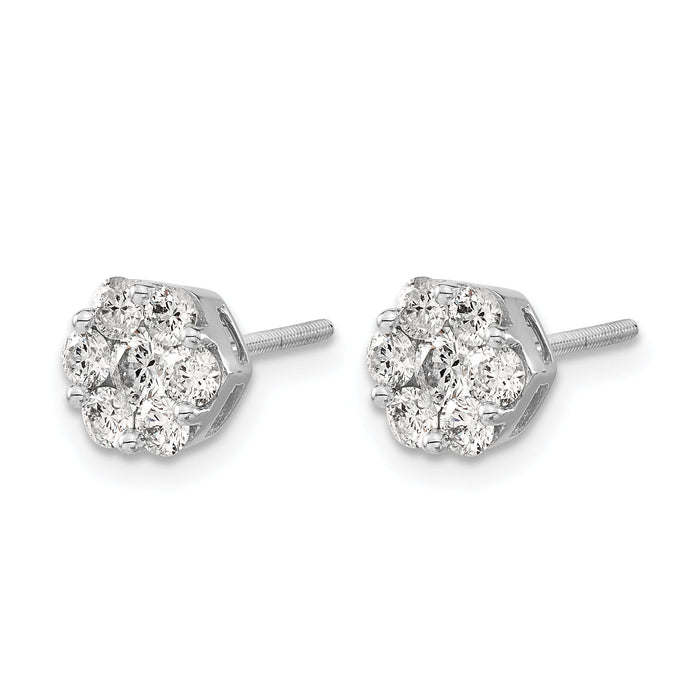 14k White Gold Diamond Cluster Screwback Earrings-EM5458-110-WA