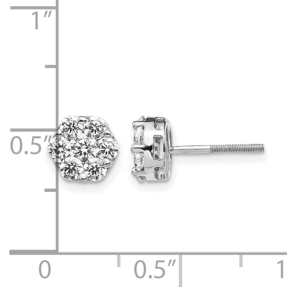 14k White Gold Diamond Cluster Screwback Earrings-EM5458-110-WA