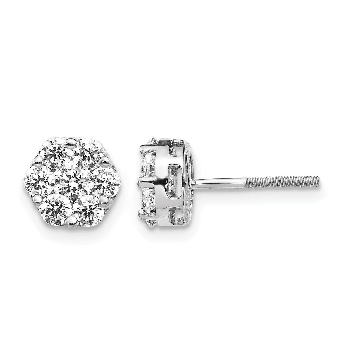 14k White Gold Diamond Cluster Screwback Earrings-EM5458-110-WA