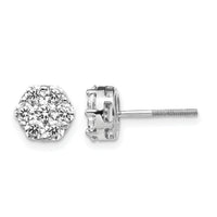 14k White Gold Diamond Cluster Screwback Earrings-EM5458-110-WA