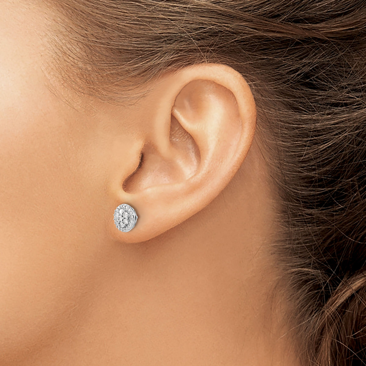 14k White Gold Diamond Cluster Post Earrings-EM5462-050-WA
