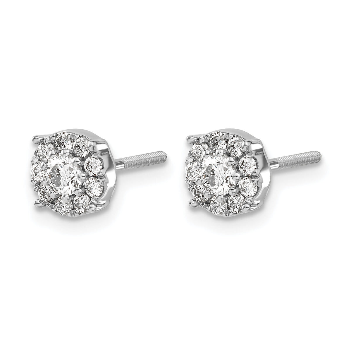 14k White Gold Cluster Diamond Screw Back Post Earrings-EM5468-050-WA
