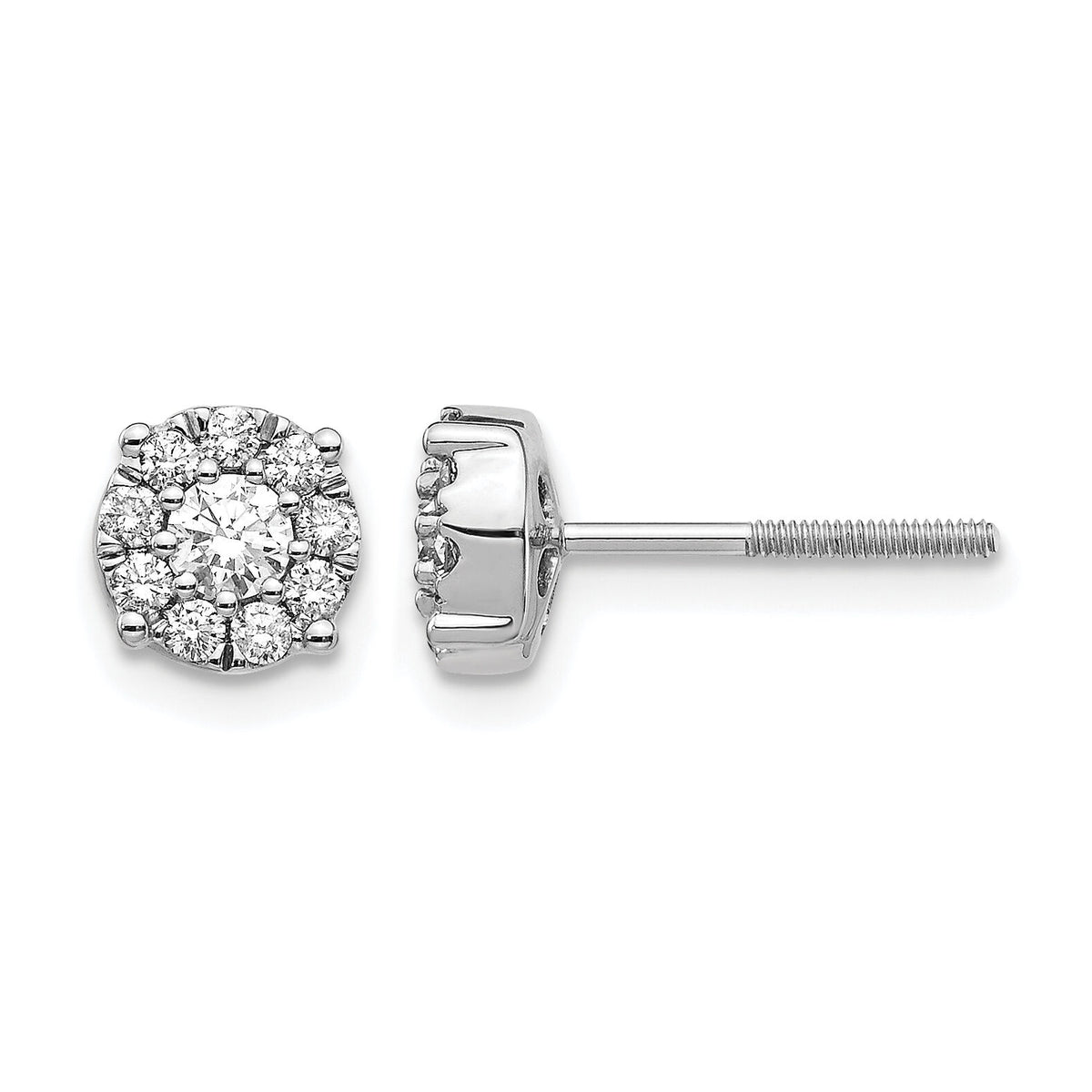 14k White Gold Cluster Diamond Screw Back Post Earrings-EM5468-050-WA