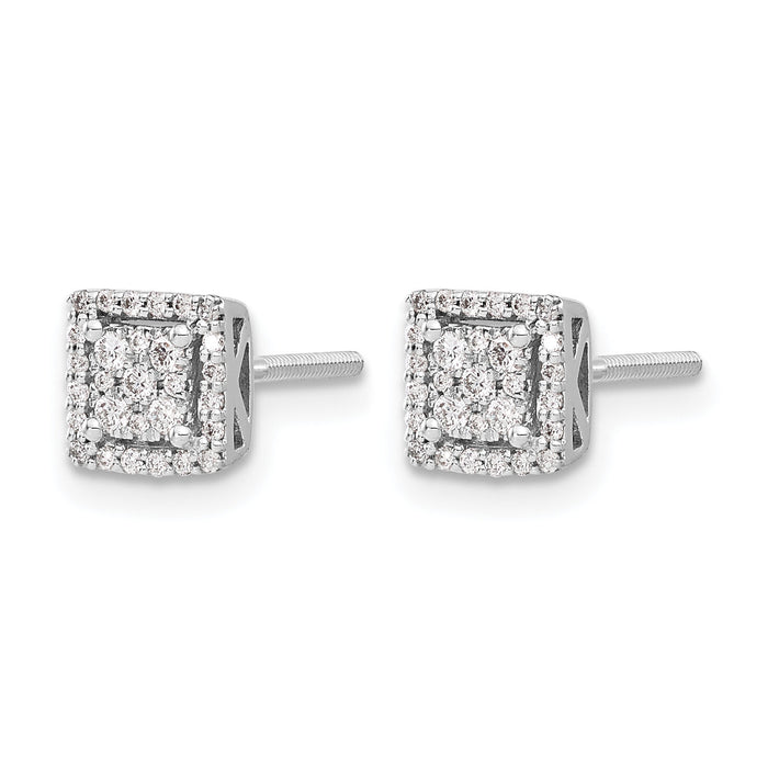 14k White Gold Diamond Square Screw Back Post Earrings-EM5470-025-WA