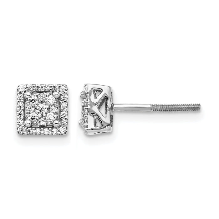 14k White Gold Diamond Square Screw Back Post Earrings-EM5470-025-WA