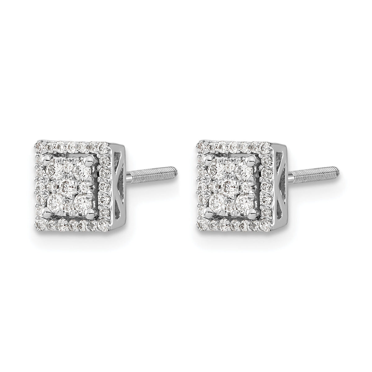 14k White Gold Diamond Square Screw Back Post Earrings-EM5470-033-WA
