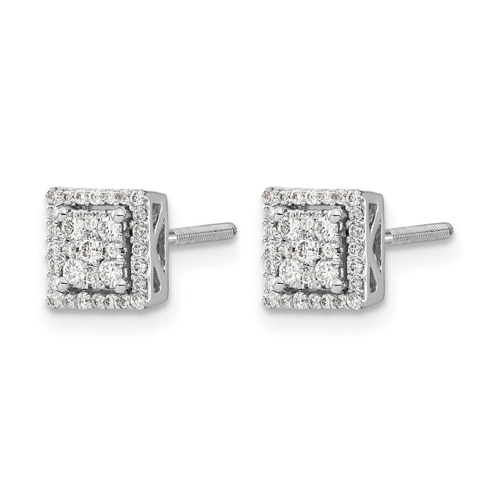 14k White Gold Diamond Square Screw Back Post Earrings-EM5470-033-WA