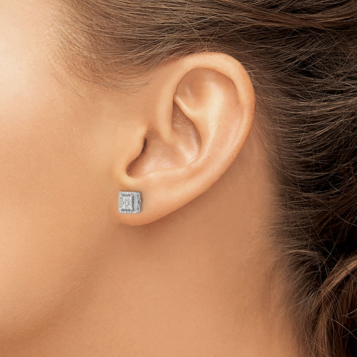 14k White Gold Diamond Square Screw Back Post Earrings-EM5470-033-WA