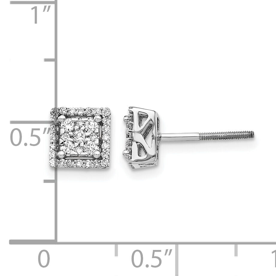 14k White Gold Diamond Square Screw Back Post Earrings-EM5470-033-WA