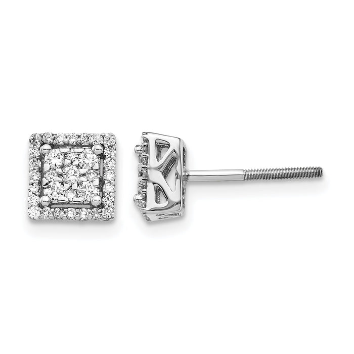 14k White Gold Diamond Square Screw Back Post Earrings-EM5470-033-WA