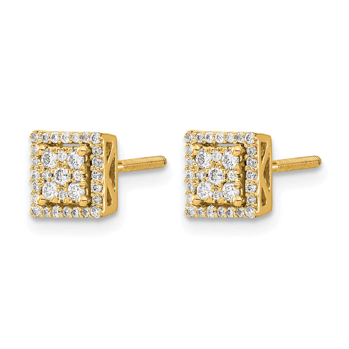 14k Diamond Square Screw Back Post Earrings-EM5470-033-YA