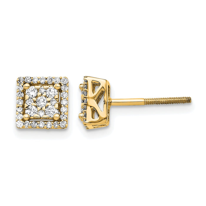 14k Diamond Square Screw Back Post Earrings-EM5470-033-YA