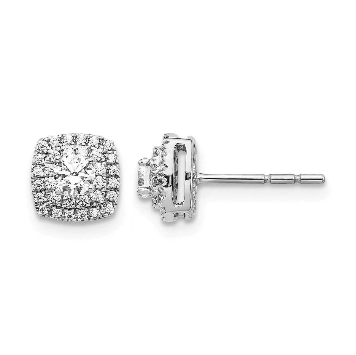 14k White Gold Diamond Halo Post Earrings-EM5474-050-WA