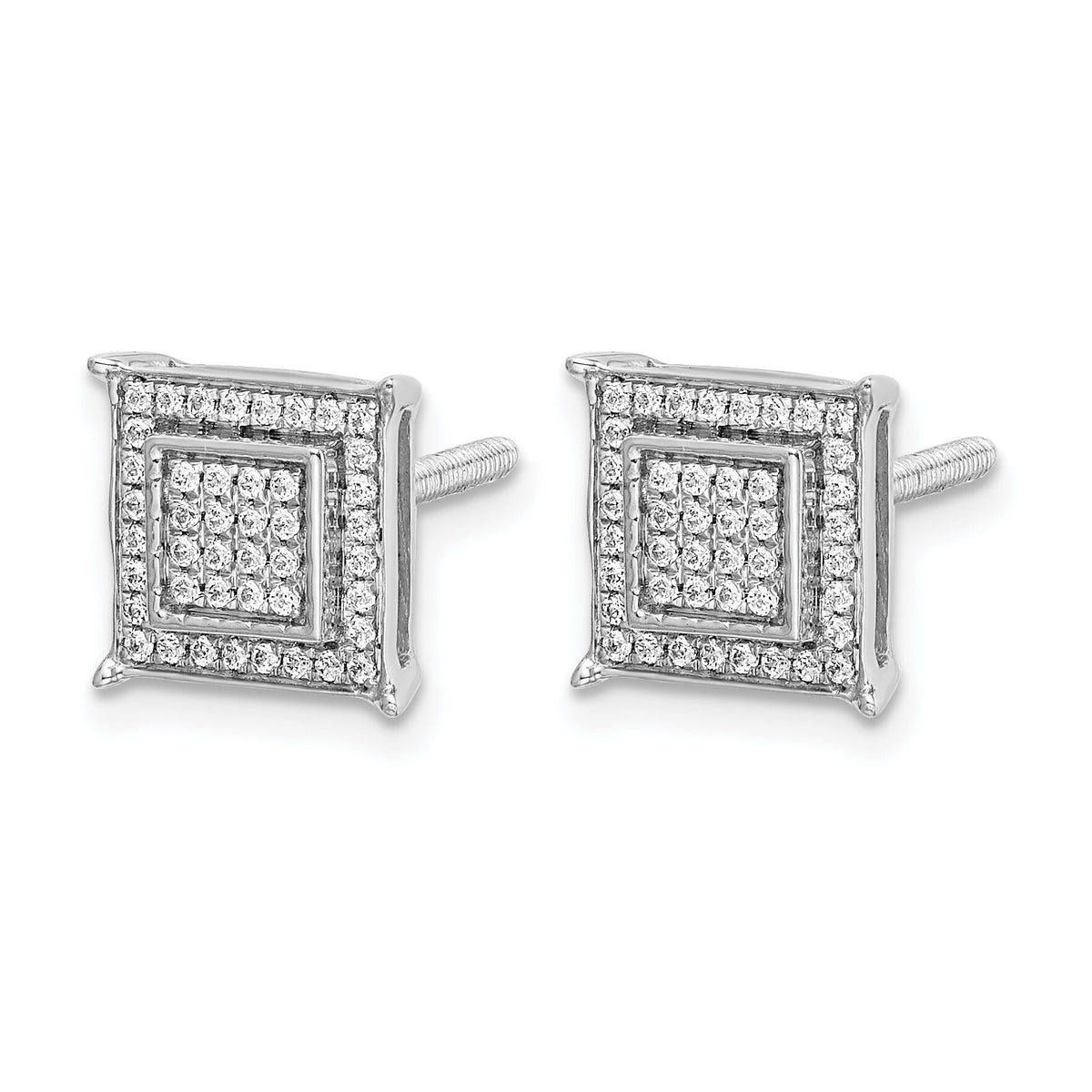 14k White Gold Diamond Small Double Square Bezel Post Earrings-EM5476-025-WA