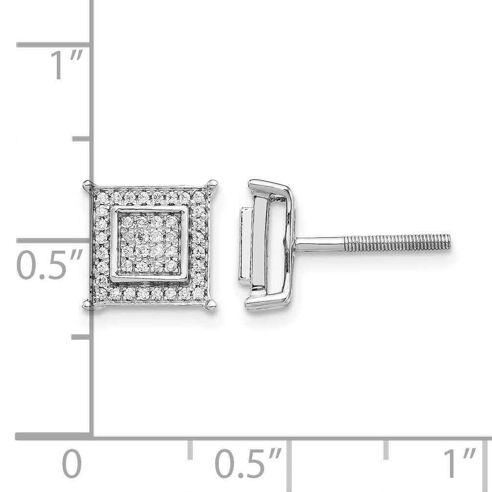 14k White Gold Diamond Small Double Square Bezel Post Earrings-EM5476-025-WA