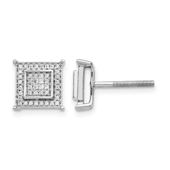 14k White Gold Diamond Small Double Square Bezel Post Earrings-EM5476-025-WA