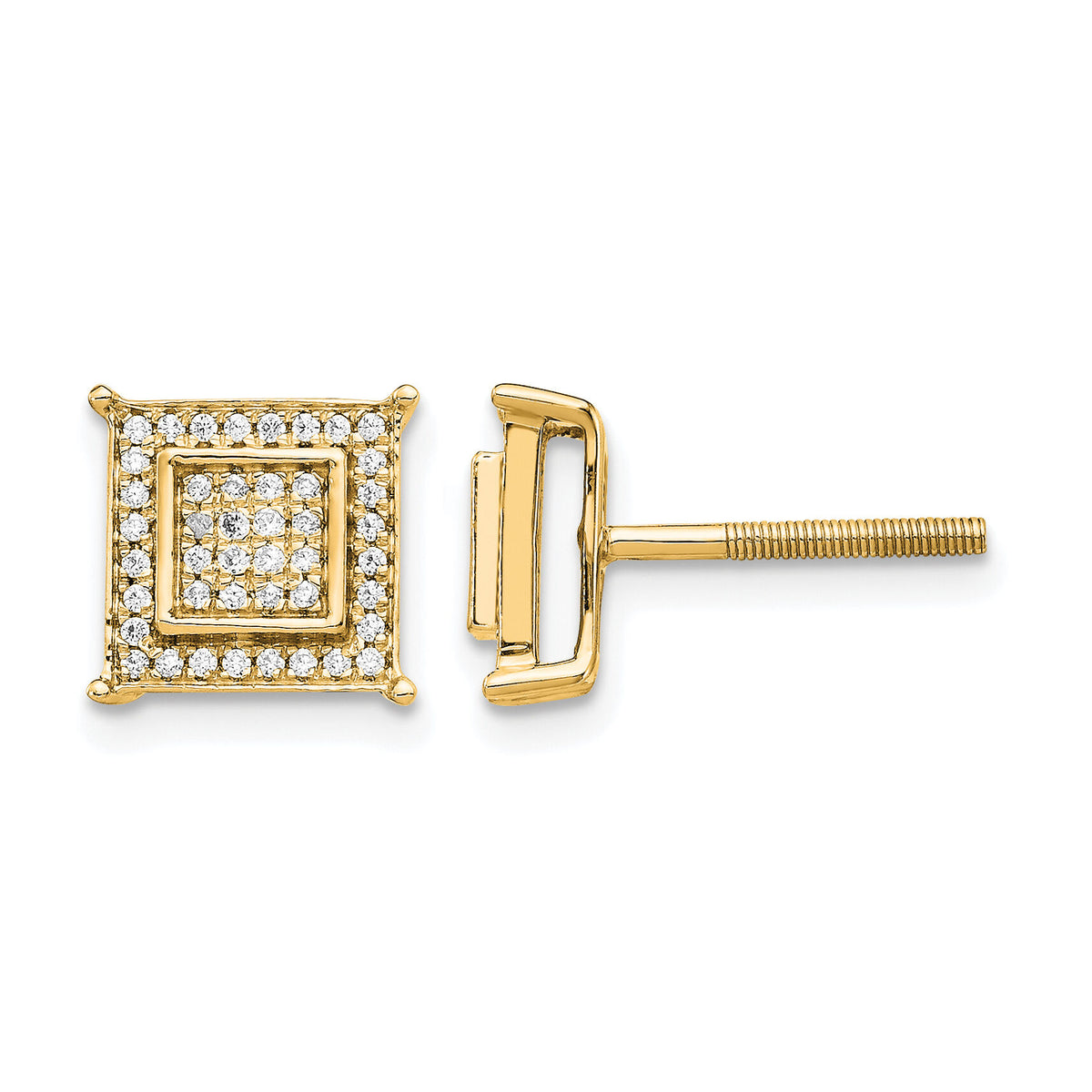 14k Diamond Small Double Square Bezel Post Earrings-EM5476-025-YA