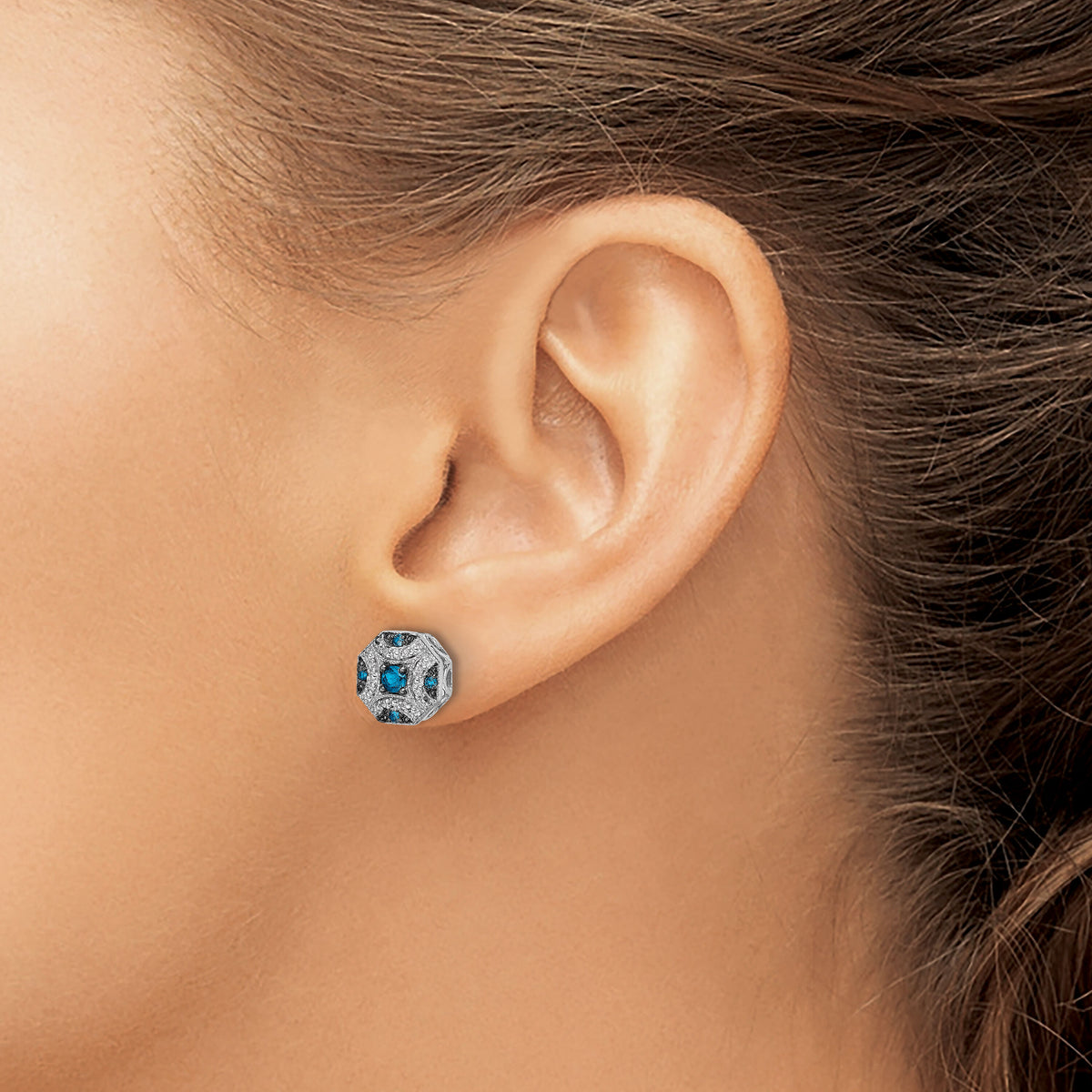14k White Gold Fancy White and Blue Diamond Post Earrings-EM5486-BD-025-WA