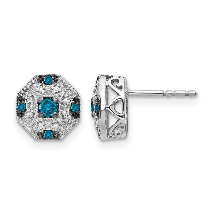 14k White Gold Fancy White and Blue Diamond Post Earrings-EM5486-BD-025-WA