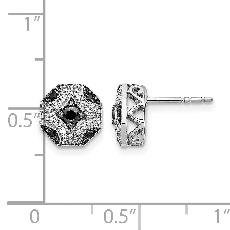 14k White Gold Fancy White and Black Diamond Post Earrings-EM5486-BK-025-WA