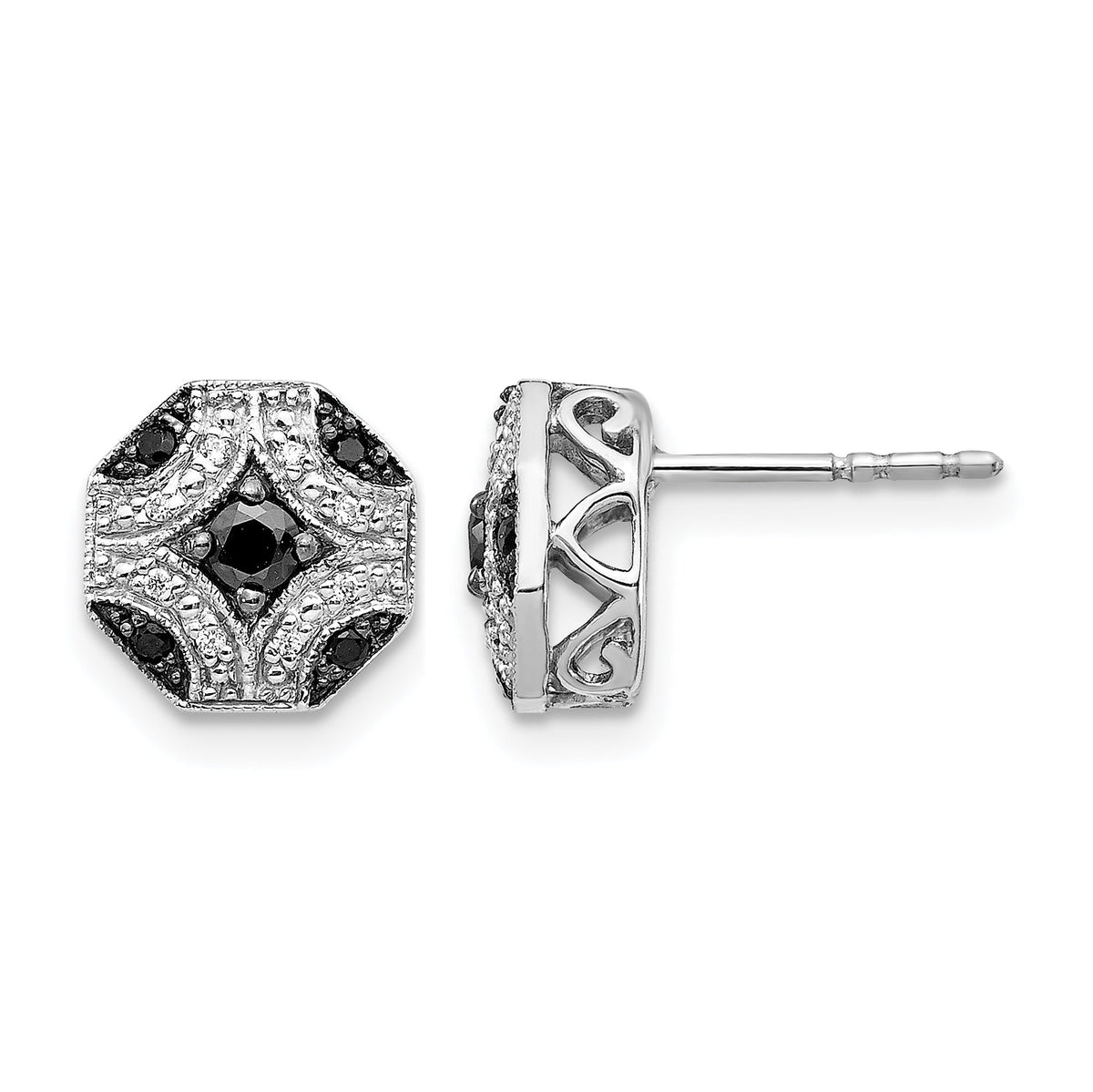 14k White Gold Fancy White and Black Diamond Post Earrings-EM5486-BK-025-WA