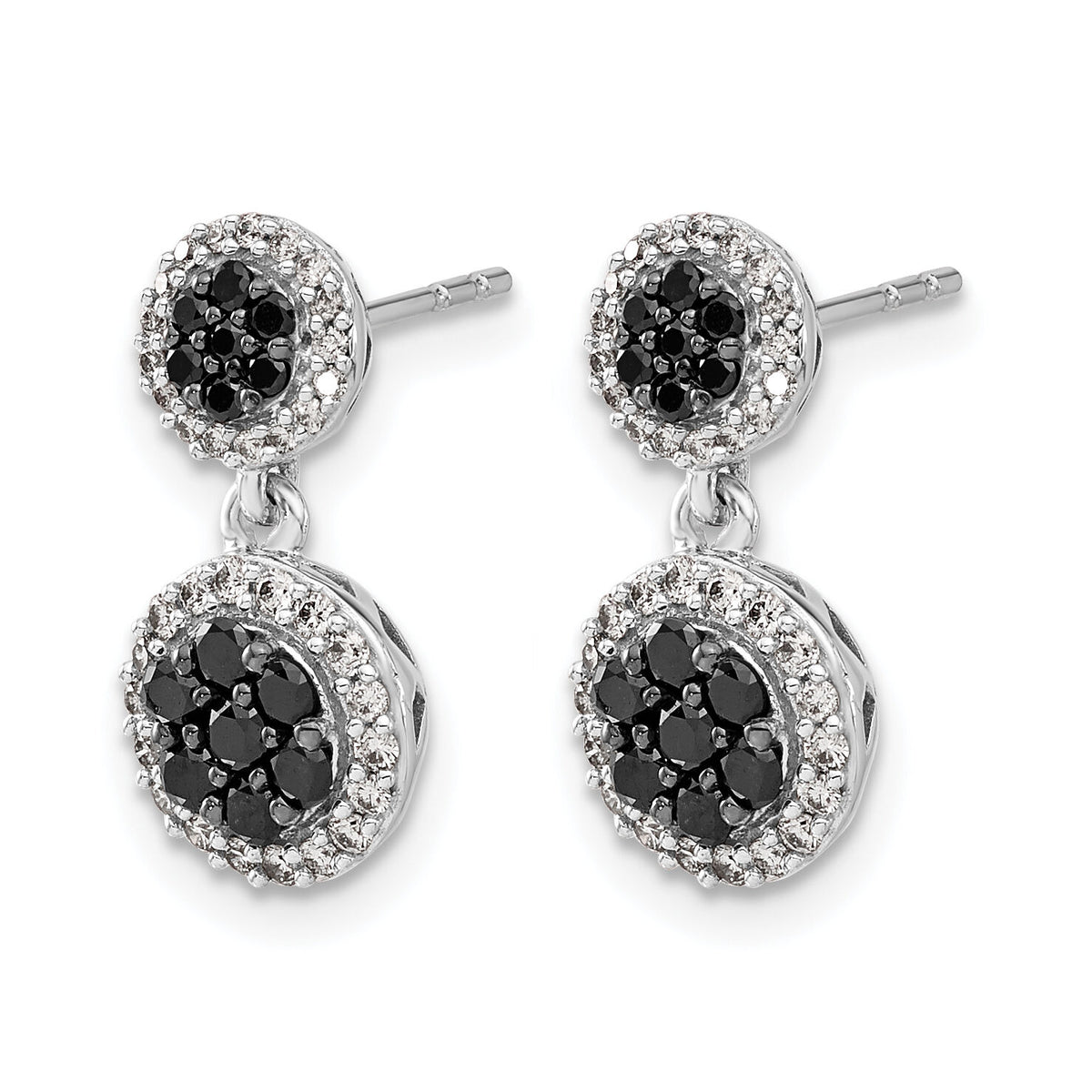 14k White Gold Black/White Diamond Cluster Dangle Earrings-EM5487-075-WA