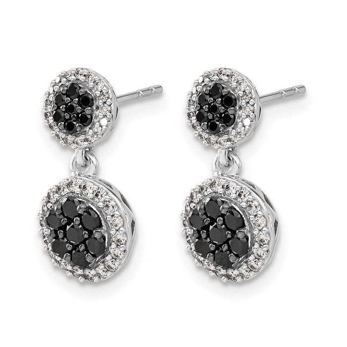 14k White Gold Black/White Diamond Cluster Dangle Earrings-EM5487-075-WA