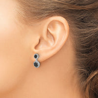 14k White Gold Black/White Diamond Cluster Dangle Earrings-EM5487-075-WA