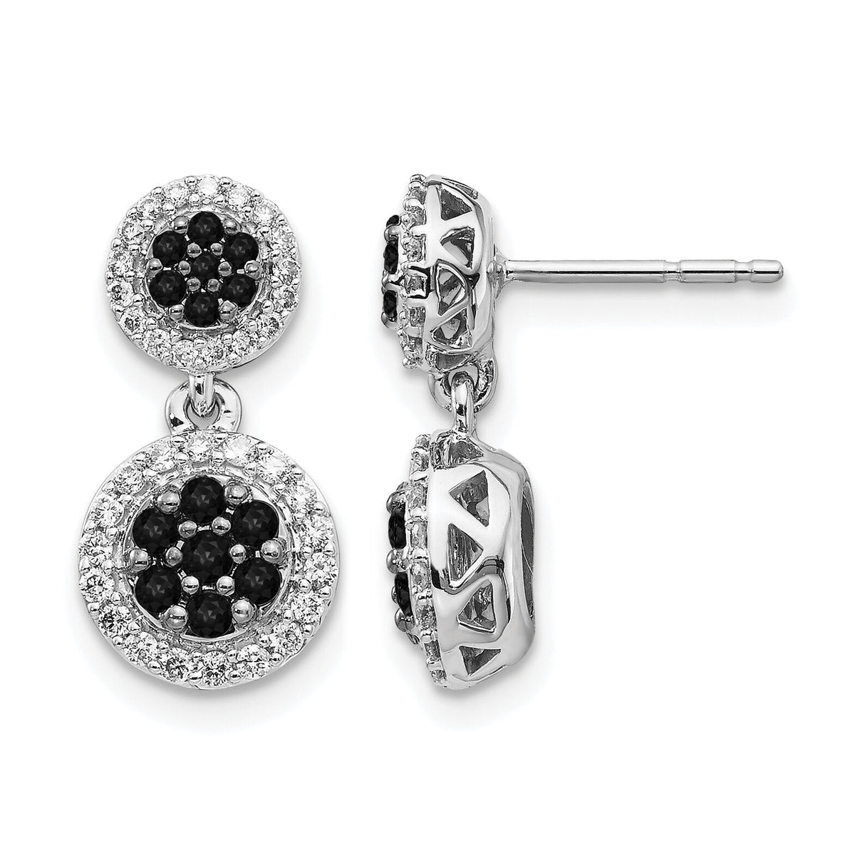 14k White Gold Black/White Diamond Cluster Dangle Earrings-EM5487-075-WA