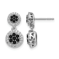 14k White Gold Black/White Diamond Cluster Dangle Earrings-EM5487-075-WA