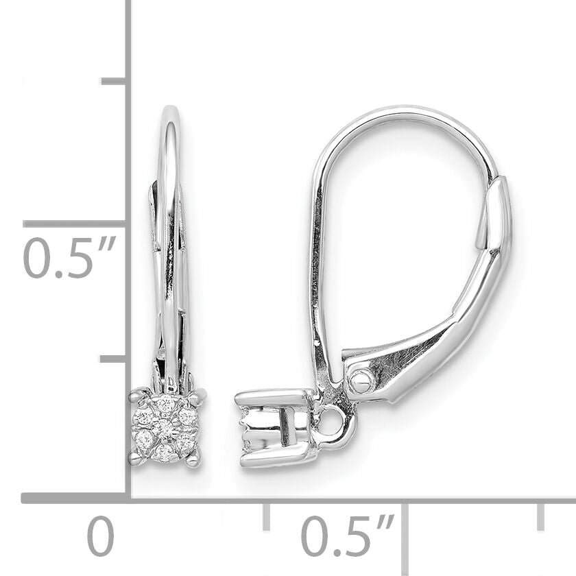 14k White Gold Diamond Cluster Leverback Earrings-EM5489-005-WA