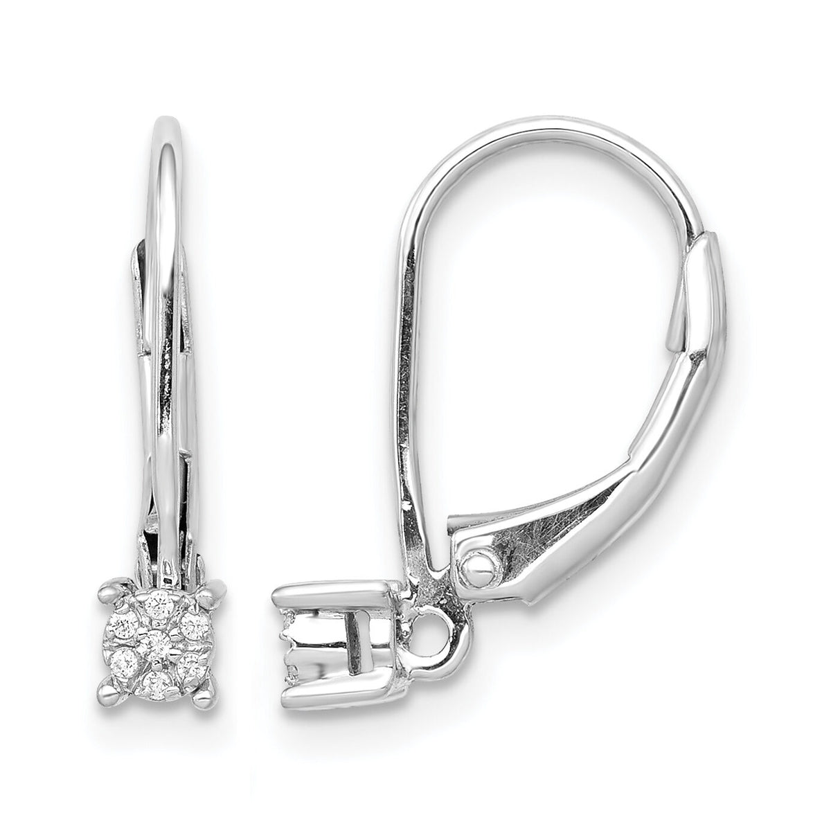 14k White Gold Diamond Cluster Leverback Earrings-EM5489-005-WA