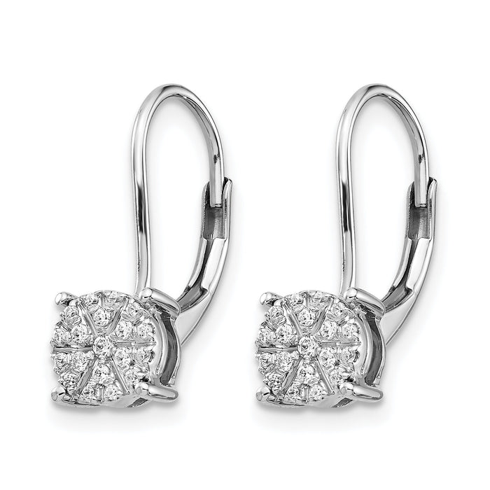 14k White Gold Diamond Cluster Leverback Earrings-EM5489-016-WA