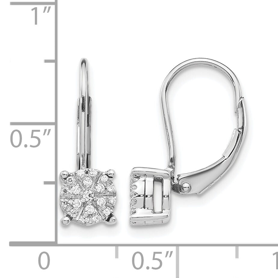 14k White Gold Diamond Cluster Leverback Earrings-EM5489-016-WA