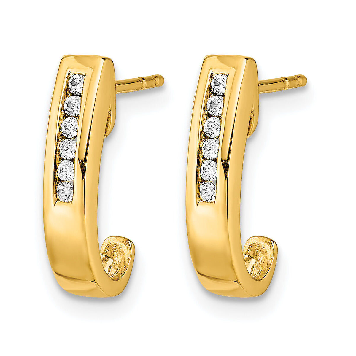 14k Diamond J-Hoop Post Earrings-EM5492-010-YA