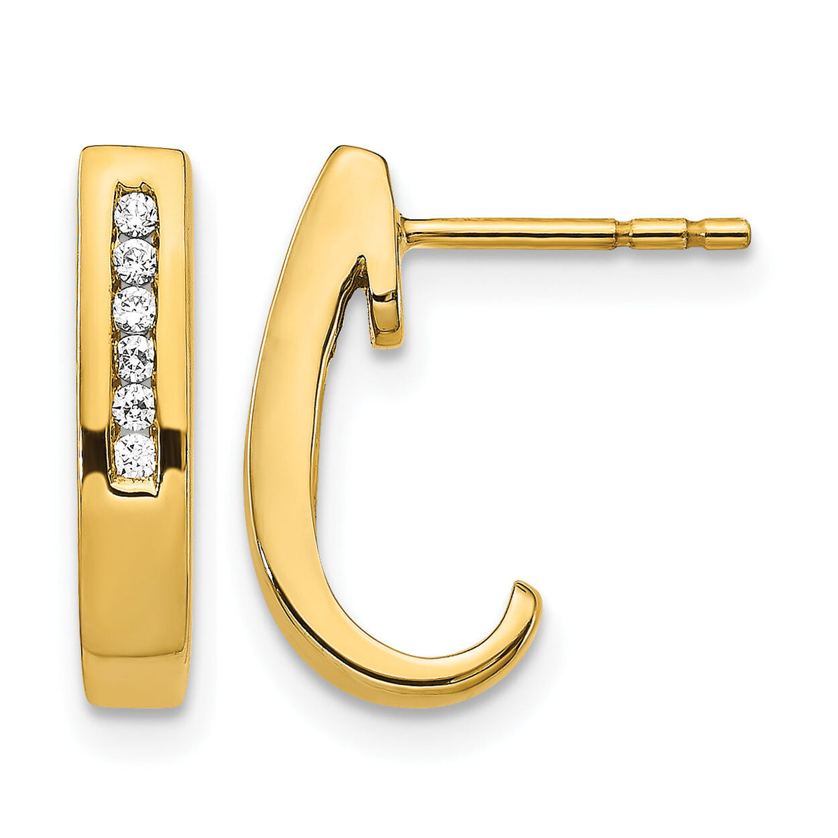14k Diamond J-Hoop Post Earrings-EM5492-010-YA