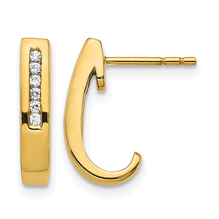 14k Diamond J-Hoop Post Earrings-EM5492-010-YA