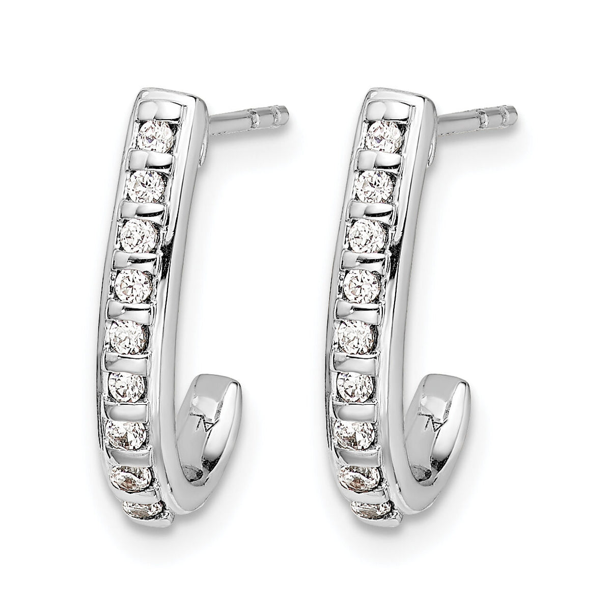 14k White Gold Diamond J-Hoop Post Earrings-EM5493-020-WA