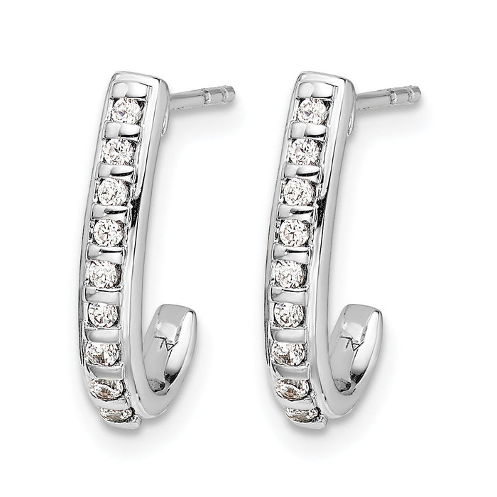 14k White Gold Diamond J-Hoop Post Earrings-EM5493-020-WA