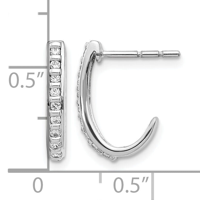 14k White Gold Diamond J-Hoop Post Earrings-EM5493-020-WA