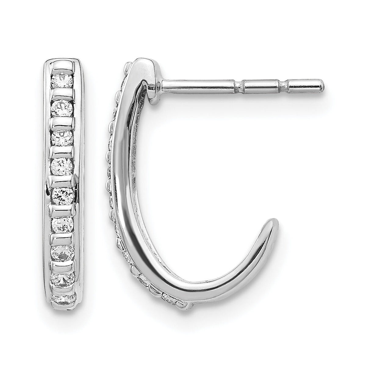 14k White Gold Diamond J-Hoop Post Earrings-EM5493-020-WA