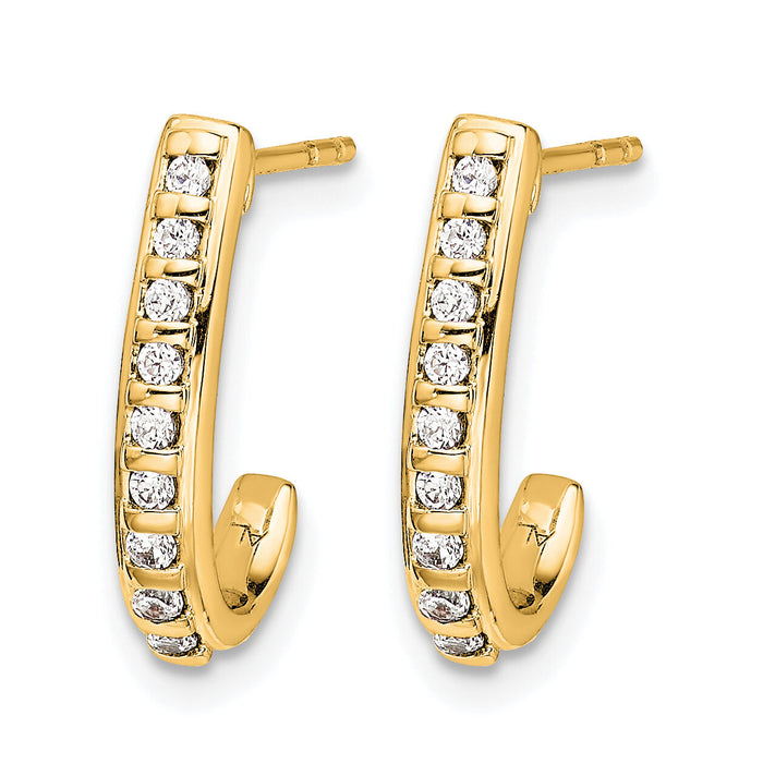 14k Diamond J-Hoop Post Earrings-EM5493-020-YA