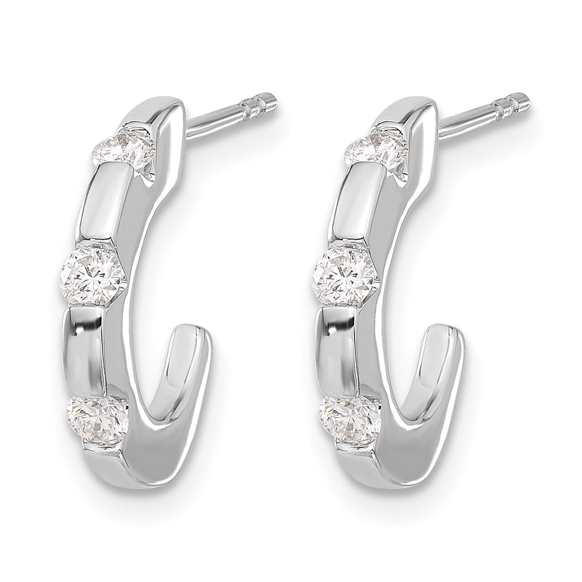 14k White Gold Diamond J-Hoop Post Earrings-EM5494-033-WA